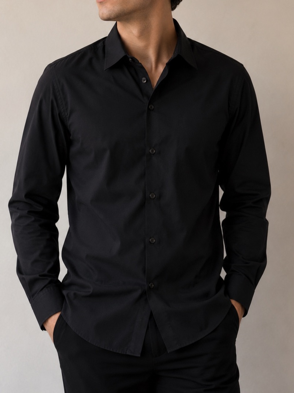 DOLCE ROMA MEN’S BLACK BUTTON DOWN DRESS SHIRT | LARGE 18-18.5 34/35 | NWT
